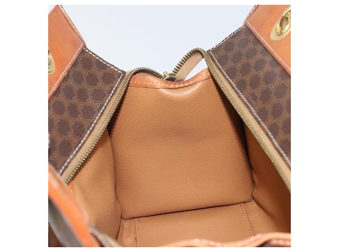 Céline Bolso de mano de lona Macadam CELINE en cuero PVC marrón dorado Auth 171069 Castaño - vista 17