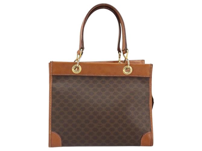 Céline Bolso de mano de lona Macadam CELINE en cuero PVC marrón dorado Auth 171069 Castaño - vista 2