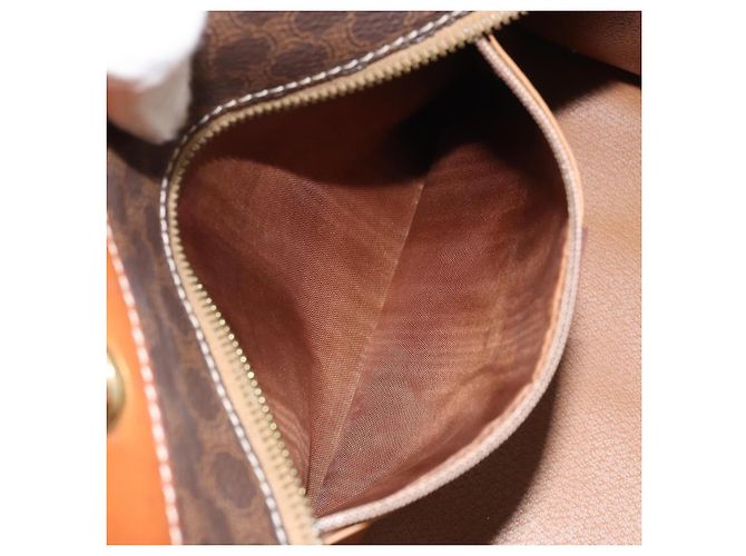 Céline Bolso de mano de lona Macadam CELINE en cuero PVC marrón dorado Auth 171069 Castaño - vista 20