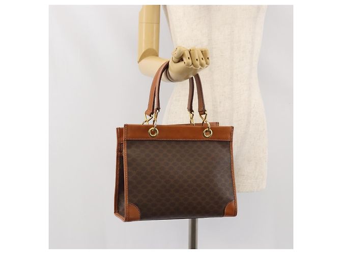 Céline Bolso de mano de lona Macadam CELINE en cuero PVC marrón dorado Auth 171069 Castaño - vista 21
