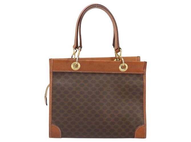 Céline Bolso de mano de lona Macadam CELINE en cuero PVC marrón dorado Auth 171069 Castaño - vista 3
