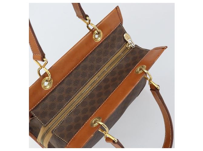 Céline Bolso de mano de lona Macadam CELINE en cuero PVC marrón dorado Auth 171069 Castaño - vista 6