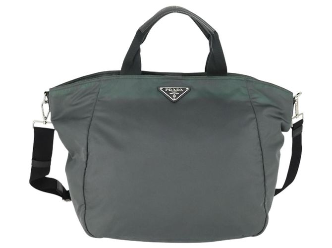 PRADA Tote Bag Nylon 2way Grau Silber Auth ka2252 Braun - Ansicht 2