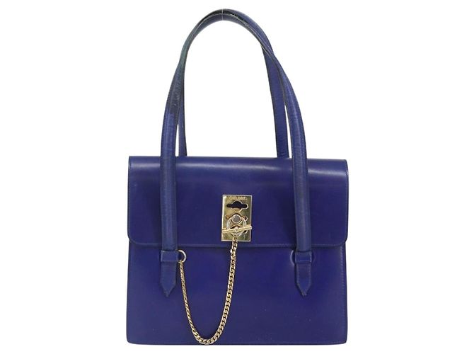 Céline Borsa a mano CELINE in pelle blu oro Auth 171994 D'oro - vista 2