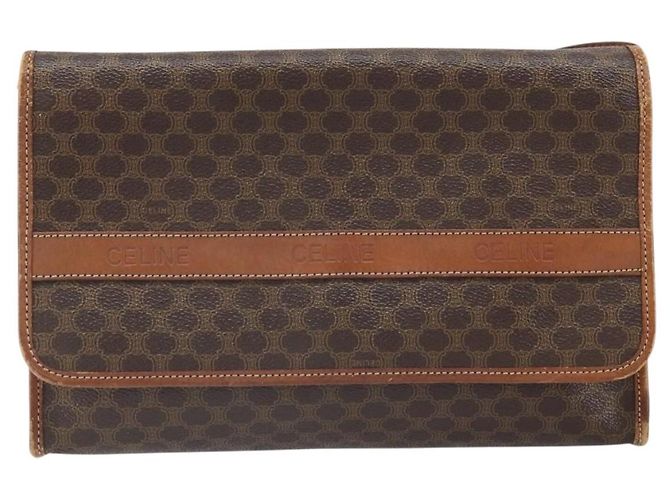 Céline Borsa a Spalla in Tela Macadam CELINE in Pelle PVC Marrone Oro Auth bs33208 D'oro - vista 2