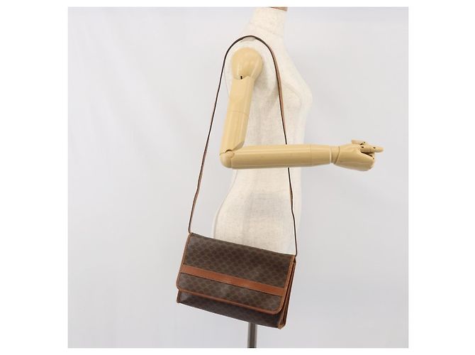 Céline Borsa a Spalla in Tela Macadam CELINE in Pelle PVC Marrone Oro Auth bs33208 D'oro - vista 22