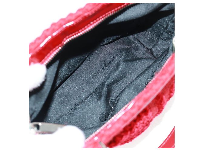 Borsa a mano Salvatore Ferragamo in cotone rosso argento Auth BA10481V - vista 16