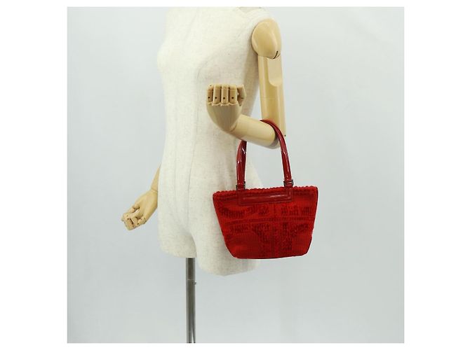 Borsa a mano Salvatore Ferragamo in cotone rosso argento Auth BA10481V - vista 21