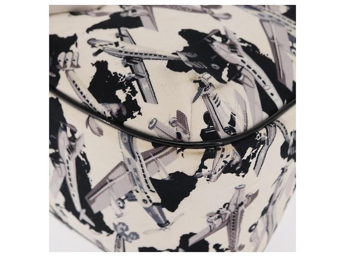 CHANEL Borsa a Mano da Compagnia Aerea in Tela Bianca Argento CC Auth 169837 Bianco - vista 11