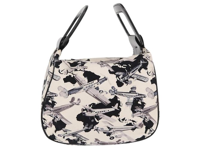 CHANEL Borsa a Mano da Compagnia Aerea in Tela Bianca Argento CC Auth 169837 Bianco - vista 2