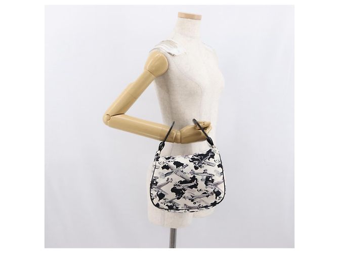 CHANEL Borsa a Mano da Compagnia Aerea in Tela Bianca Argento CC Auth 169837 Bianco - vista 21