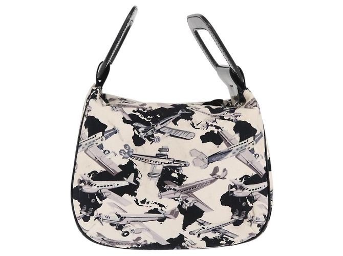 CHANEL Borsa a Mano da Compagnia Aerea in Tela Bianca Argento CC Auth 169837 Bianco - vista 3