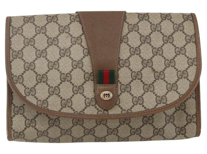 GUCCI GG Supreme Web Sherry Line Clutch Bag PVC Beige Oro 89 01 030 Auth ti3683 - vista 2