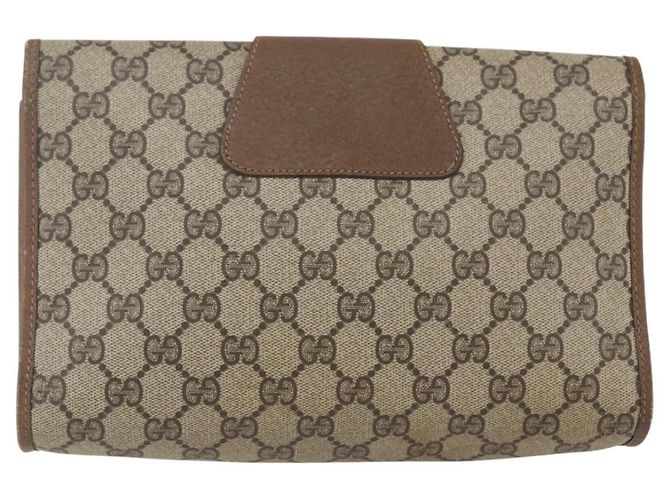 GUCCI GG Supreme Web Sherry Line Clutch Bag PVC Beige Oro 89 01 030 Auth ti3683 - vista 3