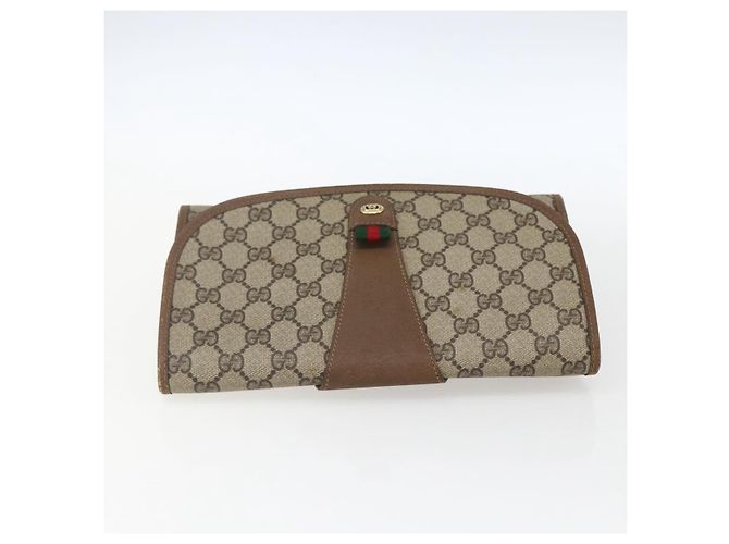 GUCCI GG Supreme Web Sherry Line Clutch Bag PVC Beige Oro 89 01 030 Auth ti3683 - vista 6