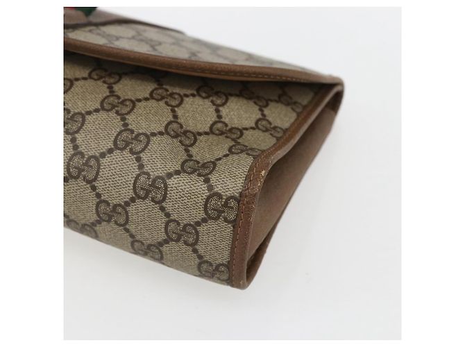 GUCCI GG Supreme Web Sherry Line Clutch Bag PVC Beige Oro 89 01 030 Auth ti3683 - vista 8