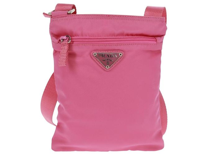 Borsa a Spalla PRADA Nylon Rosa Argento Auth 170698V - vista 2