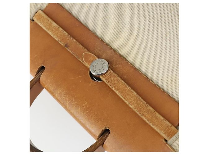 Hermès HERMES Herbag Ad PM Rucksack Canvas Leder 2in1 Beige Silber Auth 168174 - Ansicht 19