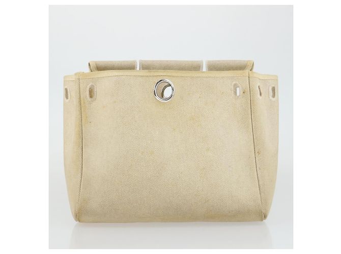 Hermès HERMES Herbag Ad PM Rucksack Canvas Leder 2in1 Beige Silber Auth 168174 - Ansicht 25