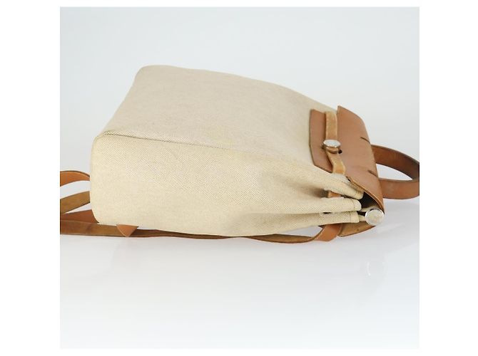 Hermès HERMES Herbag Ad PM Rucksack Canvas Leder 2in1 Beige Silber Auth 168174 - Ansicht 4