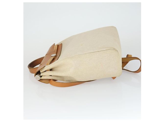 Hermès HERMES Herbag Ad PM Rucksack Canvas Leder 2in1 Beige Silber Auth 168174 - Ansicht 5