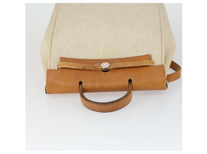 Hermès HERMES Herbag Ad PM Rucksack Canvas Leder 2in1 Beige Silber Auth 168174 - Ansicht 6
