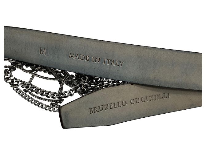 Braun / Silber Multi-Ketten verzierter Ledergürtel von Brunello Cucinelli - Ansicht 7