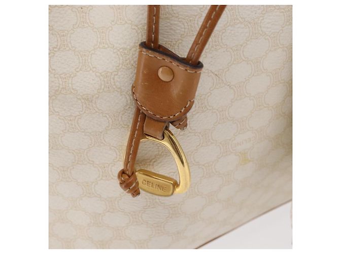 Céline Bolso de hombro de lona Macadam CELINE en cuero PVC blanco y dorado Auth 169899 - vista 15