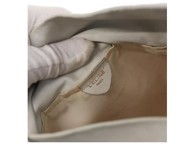 Céline Bolso de hombro de lona Macadam CELINE en cuero PVC blanco y dorado Auth 169899 - vista 16