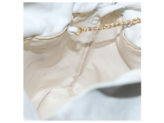Céline Bolso de hombro de lona Macadam CELINE en cuero PVC blanco y dorado Auth 169899 - vista 18