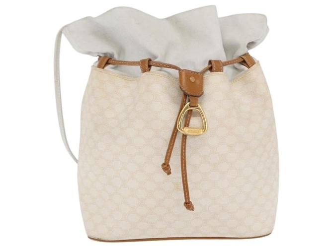 Céline Bolso de hombro de lona Macadam CELINE en cuero PVC blanco y dorado Auth 169899 - vista 2