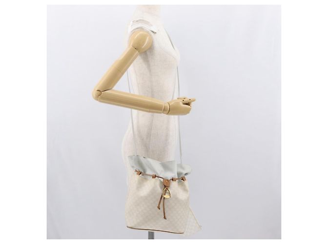 Céline Bolso de hombro de lona Macadam CELINE en cuero PVC blanco y dorado Auth 169899 - vista 24