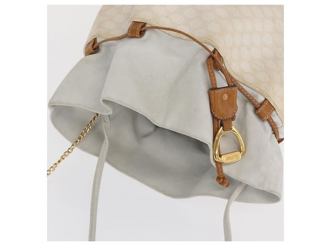 Céline Bolso de hombro de lona Macadam CELINE en cuero PVC blanco y dorado Auth 169899 - vista 7
