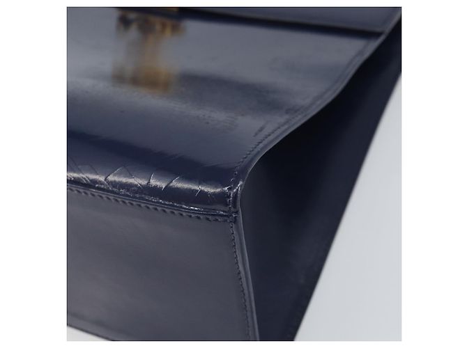 Céline Borsa a mano CELINE in pelle blu navy oro Auth 171637 D'oro - vista 10