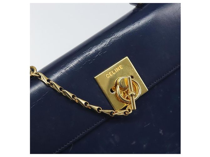 Céline Borsa a mano CELINE in pelle blu navy oro Auth 171637 D'oro - vista 14