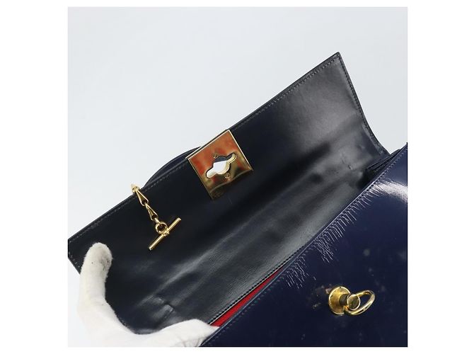 Céline Borsa a mano CELINE in pelle blu navy oro Auth 171637 D'oro - vista 15