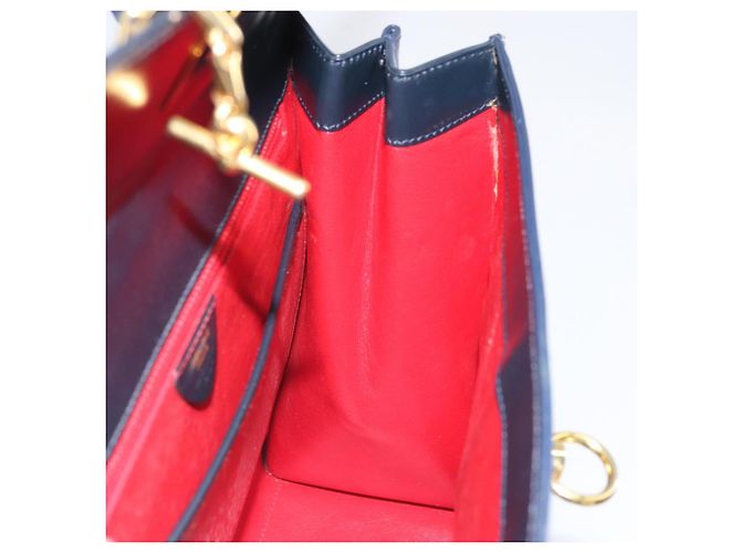 Céline Borsa a mano CELINE in pelle blu navy oro Auth 171637 D'oro - vista 18