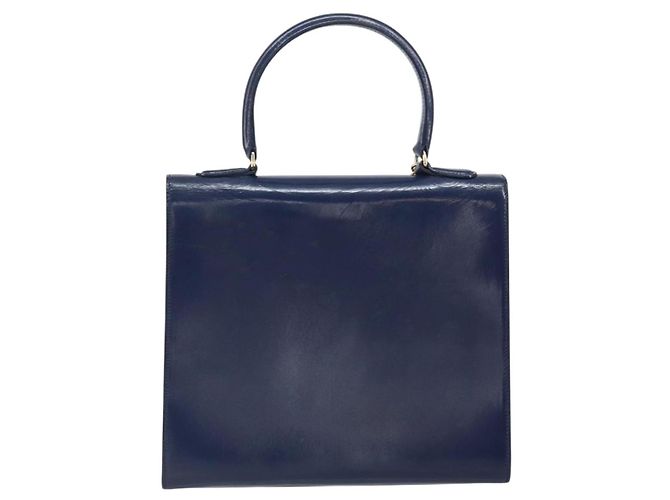 Céline Borsa a mano CELINE in pelle blu navy oro Auth 171637 D'oro - vista 3