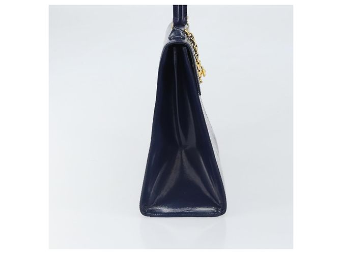 Céline Borsa a mano CELINE in pelle blu navy oro Auth 171637 D'oro - vista 4