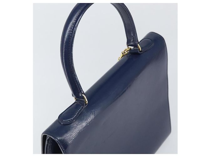 Céline Borsa a mano CELINE in pelle blu navy oro Auth 171637 D'oro - vista 6