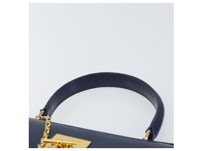 Céline Borsa a mano CELINE in pelle blu navy oro Auth 171637 D'oro - vista 8