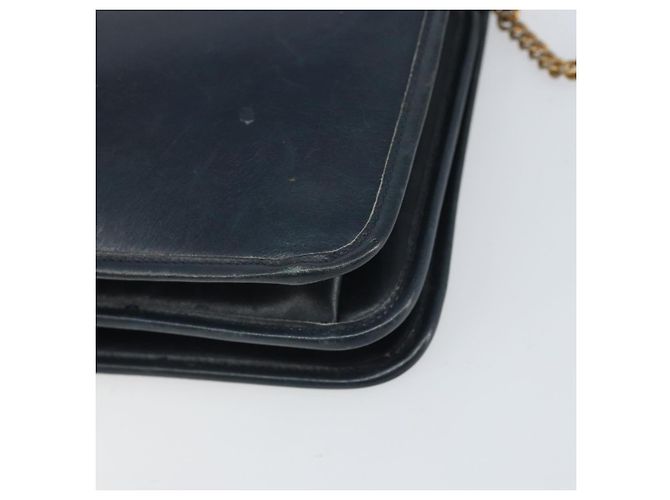 Christian Dior Chain Shoulder Bag Leather Navy Gold Auth ti3768 Golden Navy blue - view 12