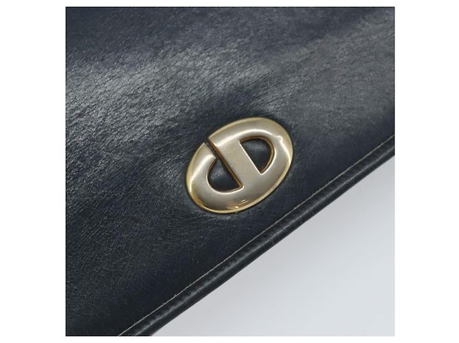 Christian Dior Chain Shoulder Bag Leather Navy Gold Auth ti3768 Golden Navy blue - view 14