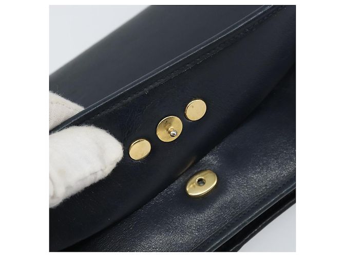 Christian Dior Chain Shoulder Bag Leather Navy Gold Auth ti3768 Golden Navy blue - view 15