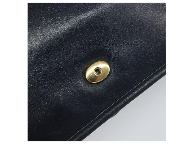 Christian Dior Chain Shoulder Bag Leather Navy Gold Auth ti3768 Golden Navy blue - view 16