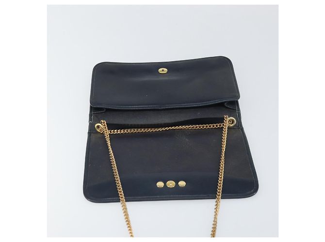 Christian Dior Chain Shoulder Bag Leather Navy Gold Auth ti3768 Golden Navy blue - view 17