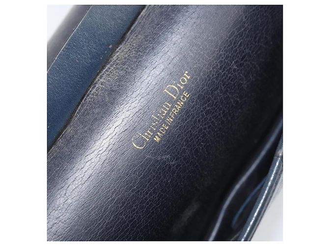 Christian Dior Chain Shoulder Bag Leather Navy Gold Auth ti3768 Golden Navy blue - view 18