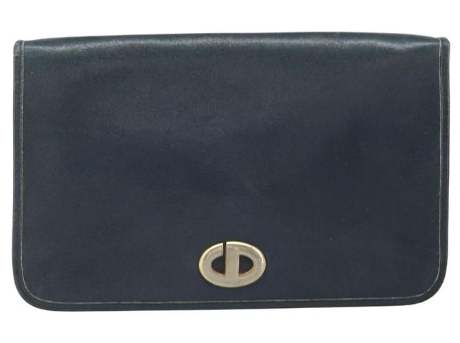 Christian Dior Chain Shoulder Bag Leather Navy Gold Auth ti3768 Golden Navy blue - view 2