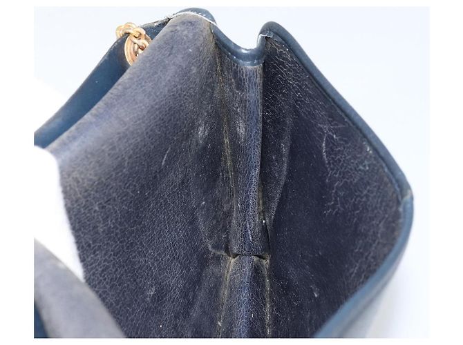 Christian Dior Chain Shoulder Bag Leather Navy Gold Auth ti3768 Golden Navy blue - view 20