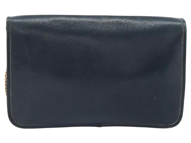 Christian Dior Chain Shoulder Bag Leather Navy Gold Auth ti3768 Golden Navy blue - view 3
